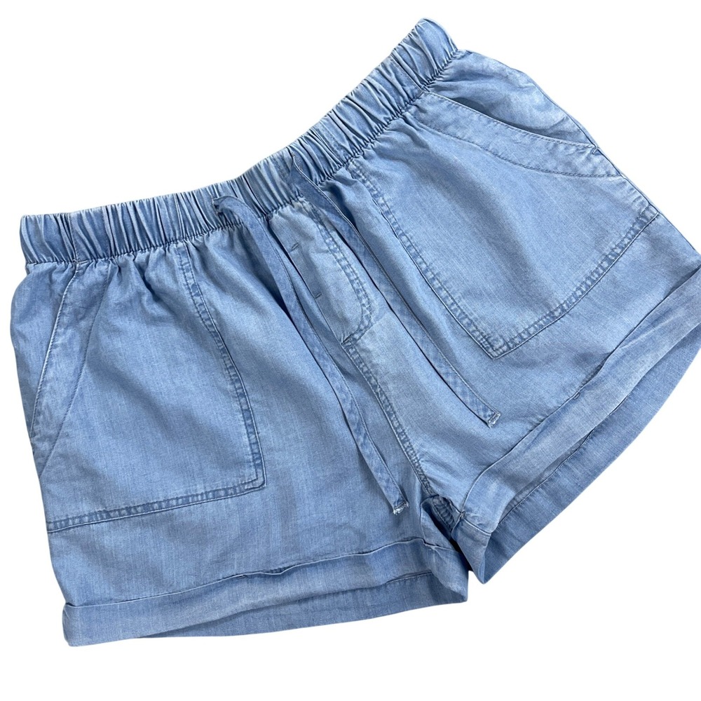 Love‎ Tree Tencel Cuffed Elastic Drawstring Shorts Women Large Blue Chambray